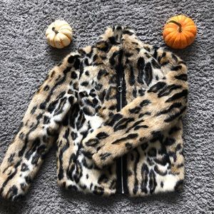 Express leopard faux fur moto jacket